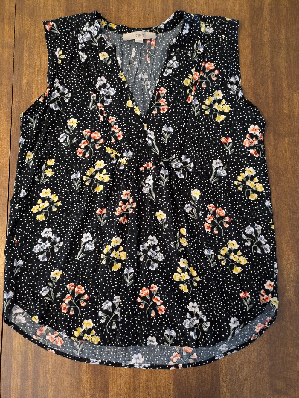 LOFT Black Floral Polka Dot V-Neck Sleeveless Camisole